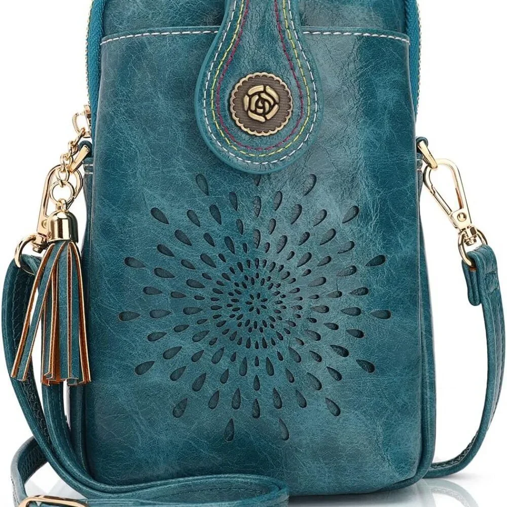Women’s Vegan Leather Crossbody Bag Compact Organizer Phone Purse